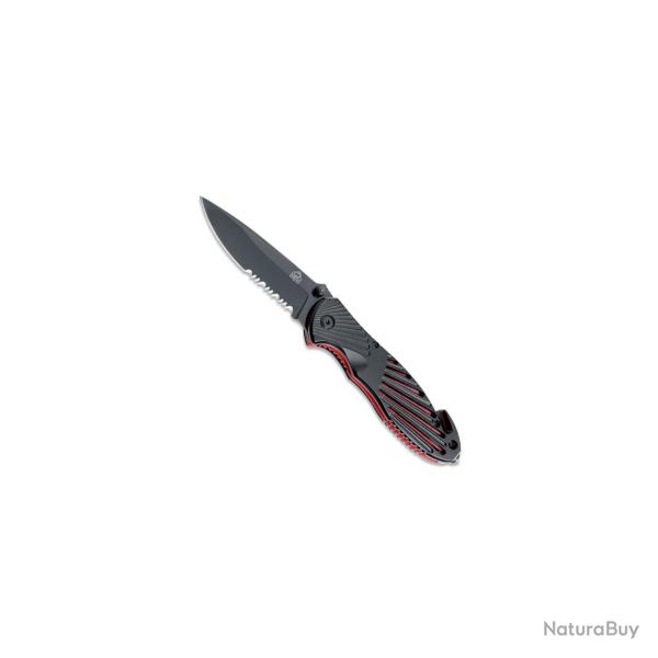 PUMA TEC - Couteau Pliant Alu Noir/Rouge 11cm Lame Inox Semi-Dente - 319911
