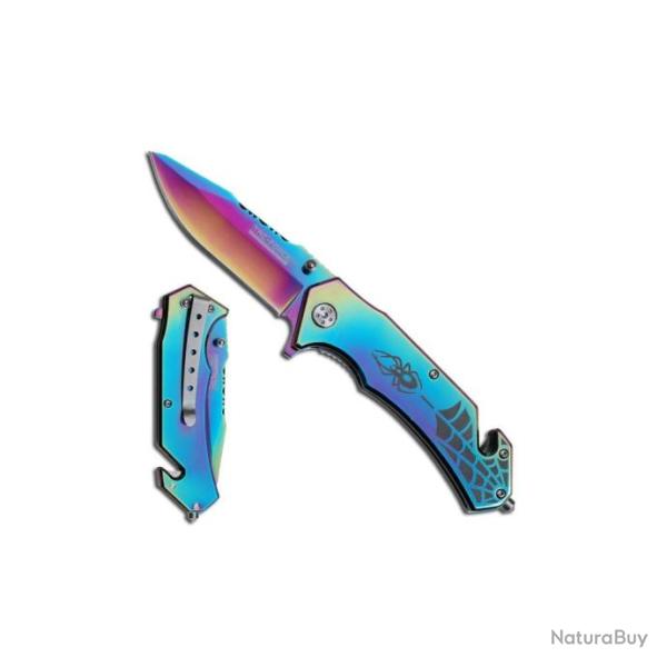 TacForce - Couteau Pliant Spider Rainbow Manche 12cm Clip - TF-761RB