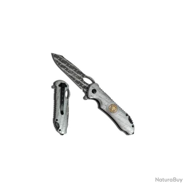 TacForce - Couteau Pliant Motif Barbel�s Manche 11.5cm Clip - TF-782 - TF-782GYS