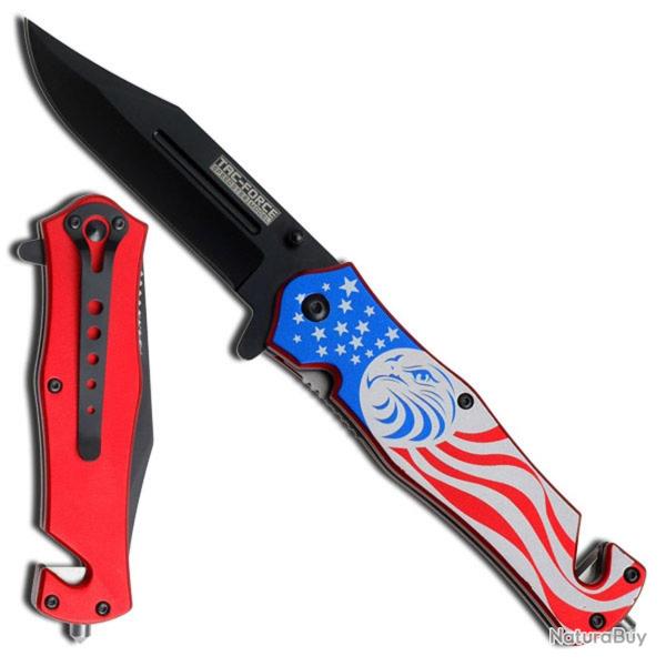 TacForce - Couteau Pliant Aigle Drapeau USA Manche 12cm Clip - TF-746 - TF-746DE