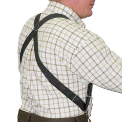 Bretelles Biclip kaki &agrave; motifs de chasse et deux pinces