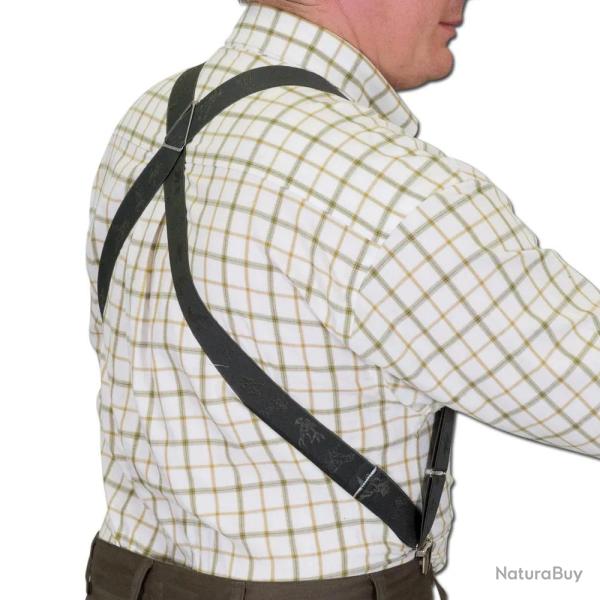 Bretelles harnais deux pinces motif de chasse polyester kaki