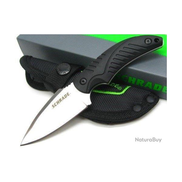 Couteau EDC Schrade Bushcraft Lame Acier 7Cr17MoV Manche TPR Etui Nylon SCHF66CP