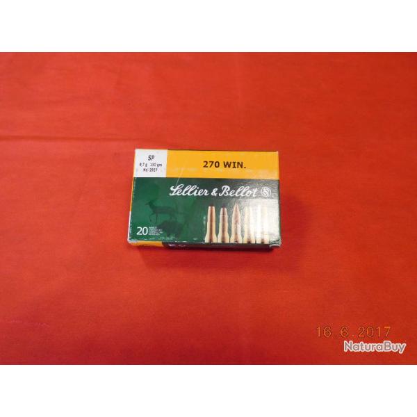20 Balles calibre 270 WM Sellier & Bellot