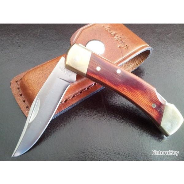 Couteau Schrade Uncle Henry Smoky Acier 7Cr17 Manche Bois Lockback Etui Cuir SCHLB5