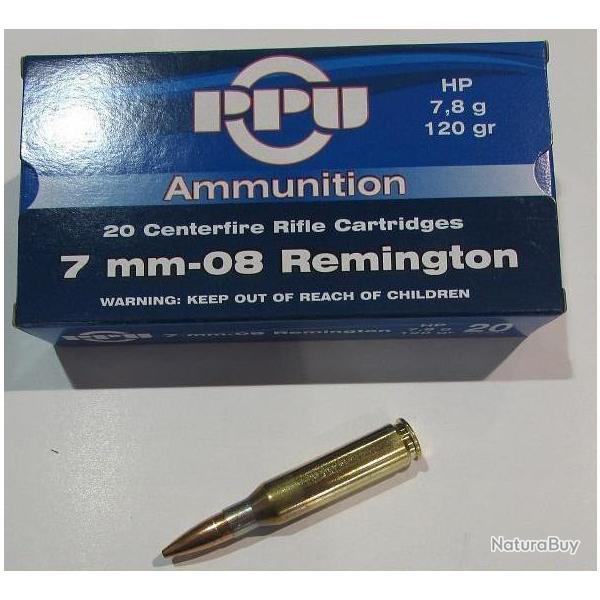 10 boites neuve de 20 cartouches Partizan  de calibre 7-08 rem, 120 grains, 7,8 grammes , ogives HP