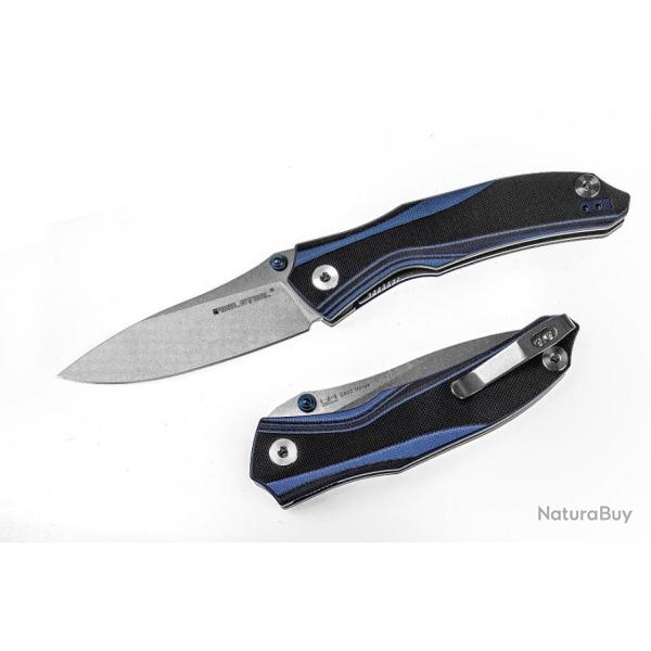 Couteau Real Steel E802 Horus Black/Blue Lame Acier 14C28N Manche G-10 RS7432