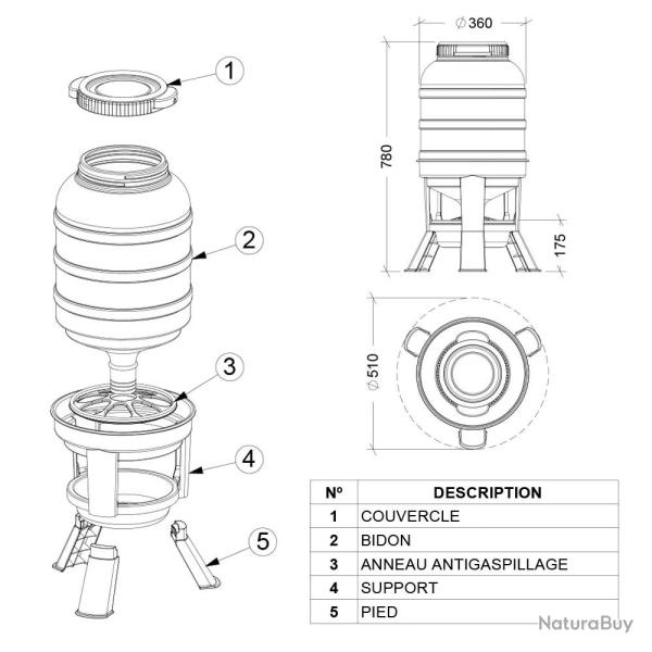 Mangeoire anti-gaspillage sur pieds 30 kg - Grande capacit