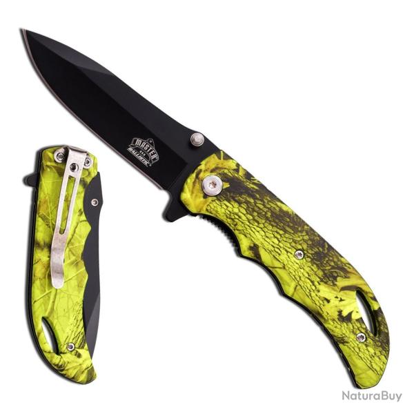 Master Cutlery - Couteau Pliant Camouflage Manche 10cm Lame Noire Clip - MU-A029 - MU-A029YC