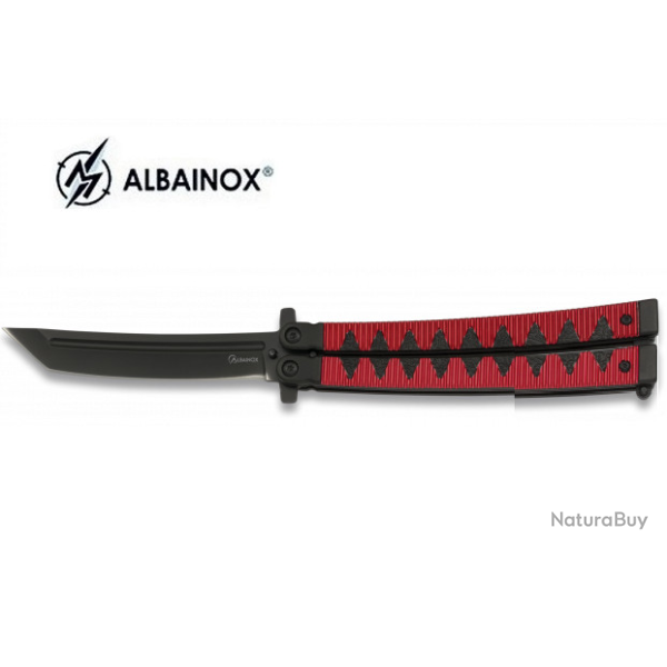 Couteau papillon Militaire manche Alu Rouge Anodis  lame Tanto de 10.3 cm