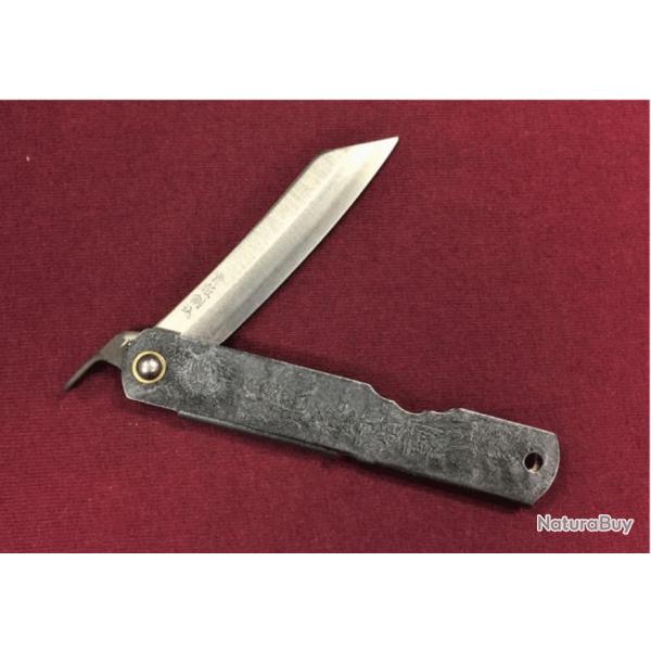 Couteau Higonokami Lame Acier Carbone Paper Steel Manche Acier Graphite Made In Japan HIGOC3
