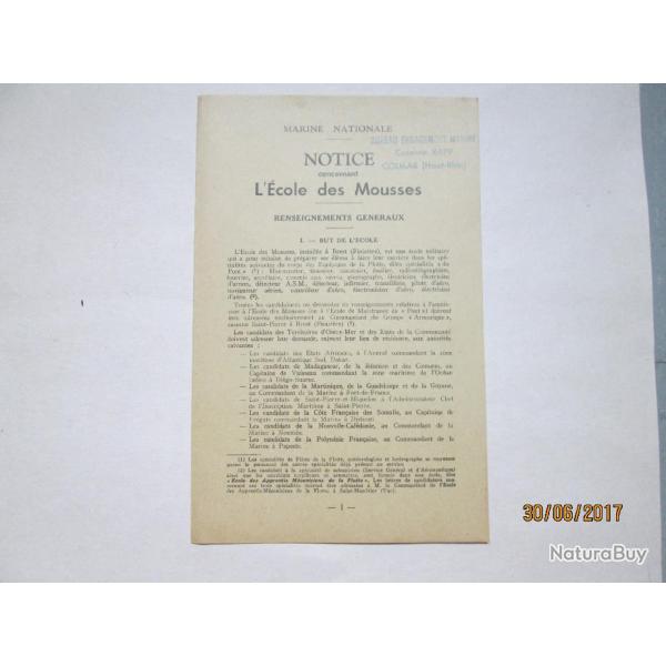 NOTICE CONCERNANT LES ECOLES DES MOUSSES