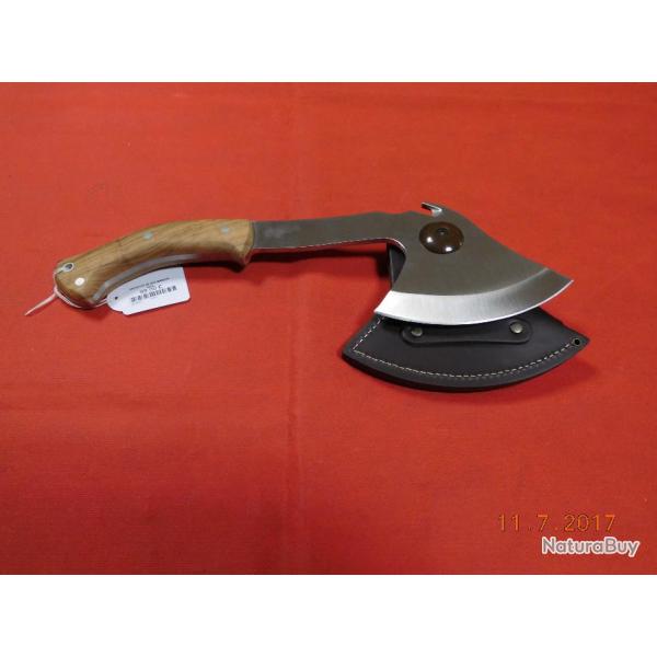 hachette de sac  dos, manche bois, tui en cuir, passant pour ceinture,