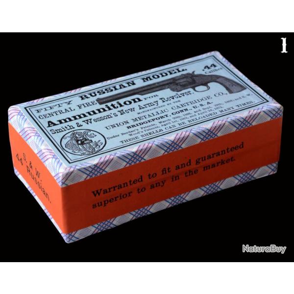 BOTE VIDE POUR 50 CARTOUCHES CAL. .44 S & W RUSSIAN UNION METALLIC CARTRIDGE COMPANY (REPRODUCTION)