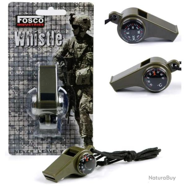 SIFFLET Whistle 3 en 1 TEMPERATURE BOUSSOLE Fosco randonn�e montagne camping peche chasse