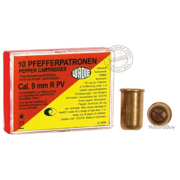 Cartouches 9 mm Revolver  gaz poivre / 10 cart.