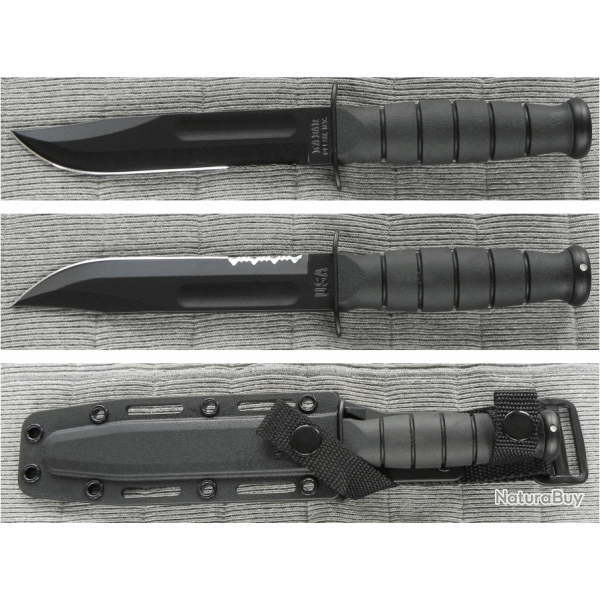 Couteau Ka-bar Short Serrated Acier Carbone 1095 Manche Kraton Etui Kydex Made In USA KA1259