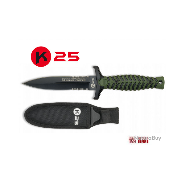 Poignard tactique de combat vert  /  K25  avec etui pour ceinture