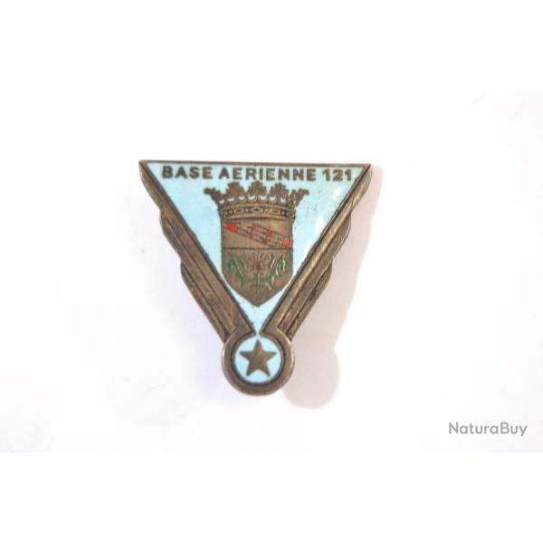 Insigne Base Arienne 121, DRAGO A510, NANCY ESSEY, mail, argent, dos guilloch, chardon rouge
