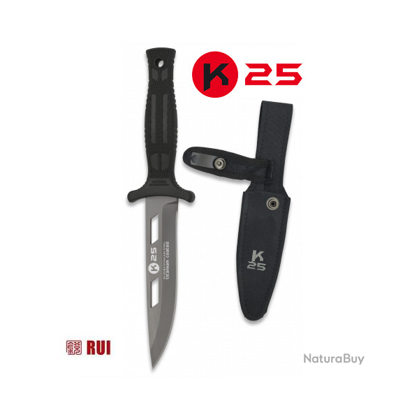 Poignard  de botte  de combat noir /  K25  avec etui pour ceinture