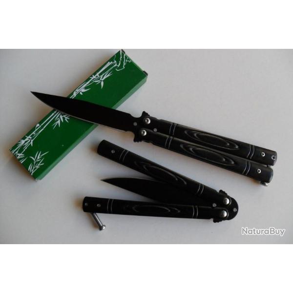 Couteau Papillon Balisong Design 21,5 Cm Lame Acier Inoxydable Manche En Acier Tactique