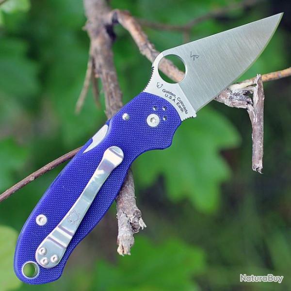 Couteau Spyderco Para-Military 3 G-10 Dark Blue Acier CPM-S110V Manche G-10 Made USA SC223GPDBL