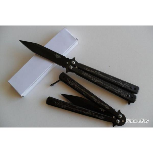 Couteau Papillon Balisong Branches 22 Cm Lame Acier Inoxydable Manche En Acier Tactique