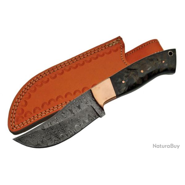 Couteau Damas Skinner Lame 256 Couches Manche Corne B�lier Etui Cuir DM1152