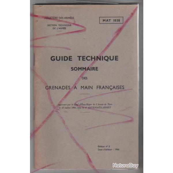 rare  guide technique sommaire des grenades  main franaises 1966,mat 1038