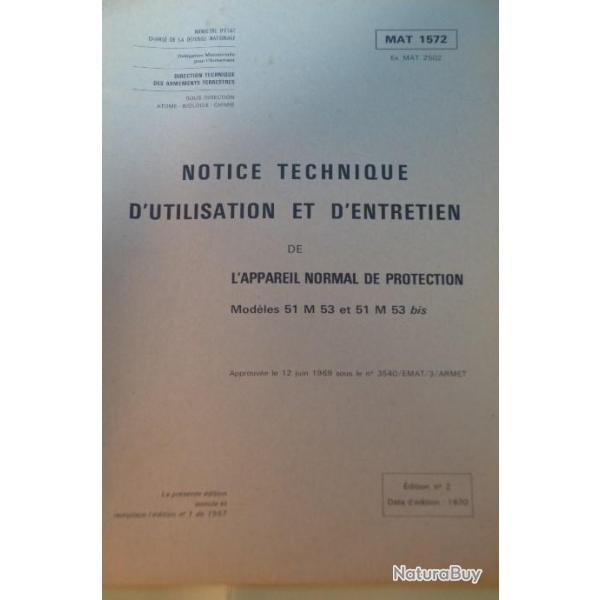 Rare Notice technique ANP / MAT 1572 arm�e francaise