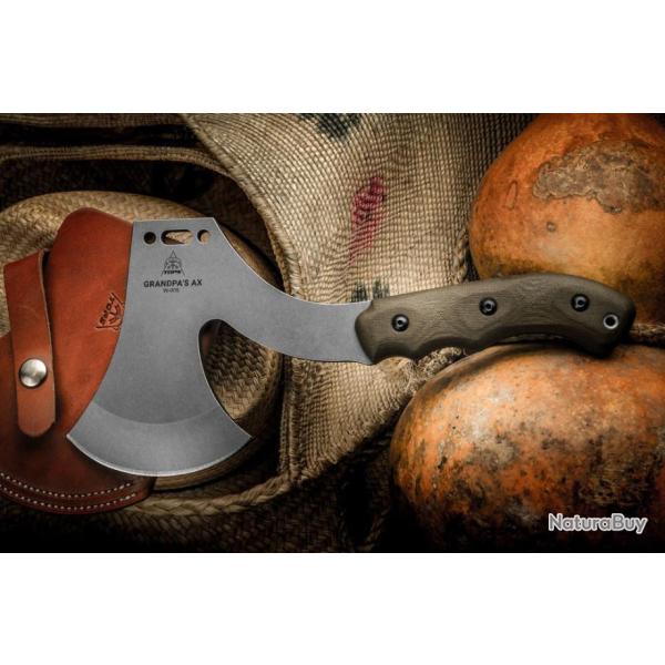 Hache Tomahawk Grandpas Axe Carbone 1095 Manche Micarta Etui Cuir Made USA TPGRAX01
