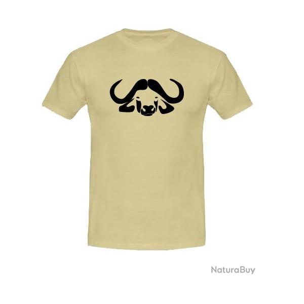 Tee-shirt Blanc, Beige ou Noir avec impression Buffle Afrique