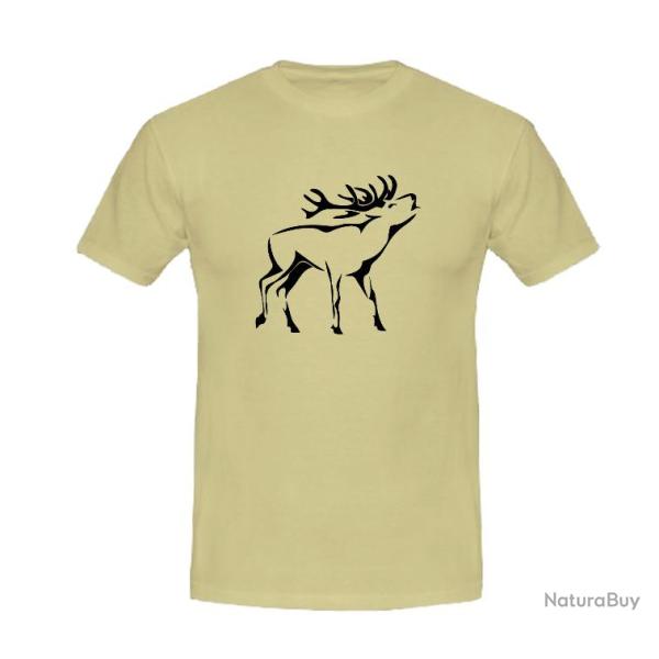 Tee-shirt Blanc, Beige ou Noir avec impression Cerf