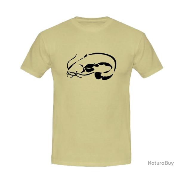 Tee-shirt Blanc, Beige ou Noir avec impression Silure P�che