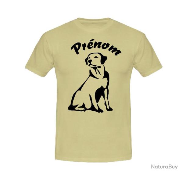 Tee-shirt Blanc, Beige ou Noir avec impression Labrador + Prnom