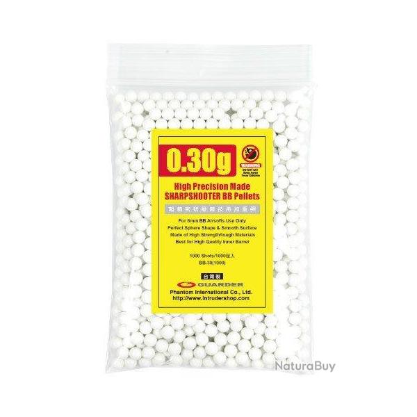 1000 billes airsoft Guarder 0.30gr blanches