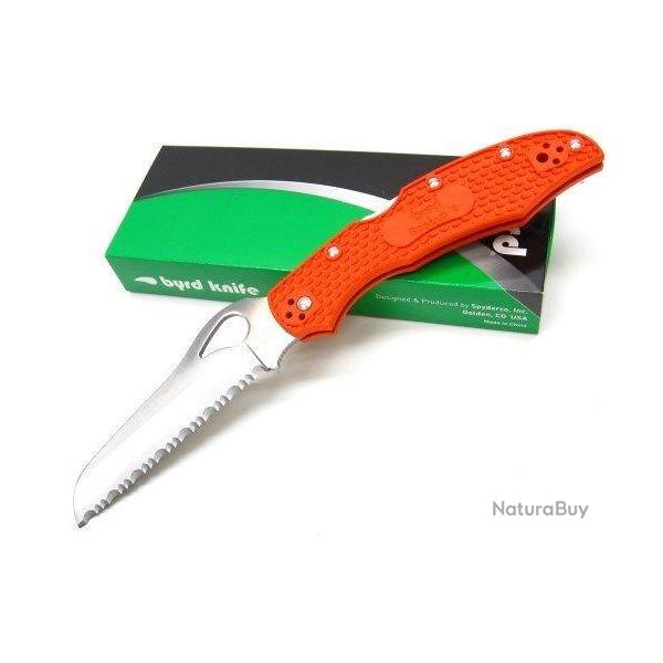 Couteau Spyderco Byrd Cara Cara 2 Orange Rescue Lame Acier 8Cr13MoV Serr Manche FRN BY17SOR2