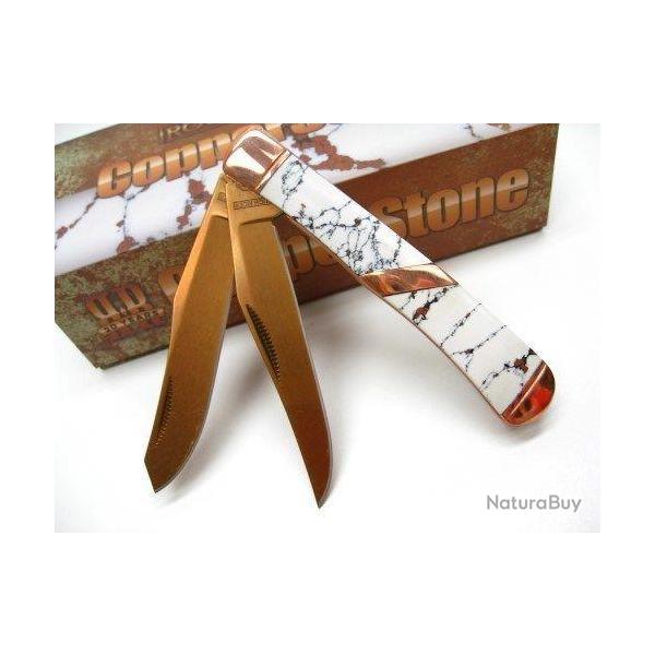 Couteau Canif Rough Rider Copperstone Trapper 2 Lames Acier 440 Manche Imitation Pierre RR1527
