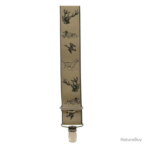 Bretelles pinces larges motif chasse polyester marron 110x3,5cm