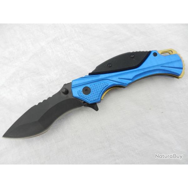 Couteau de poche  tactique combat survie chasse police pompier militaire intervention, couleur bleu