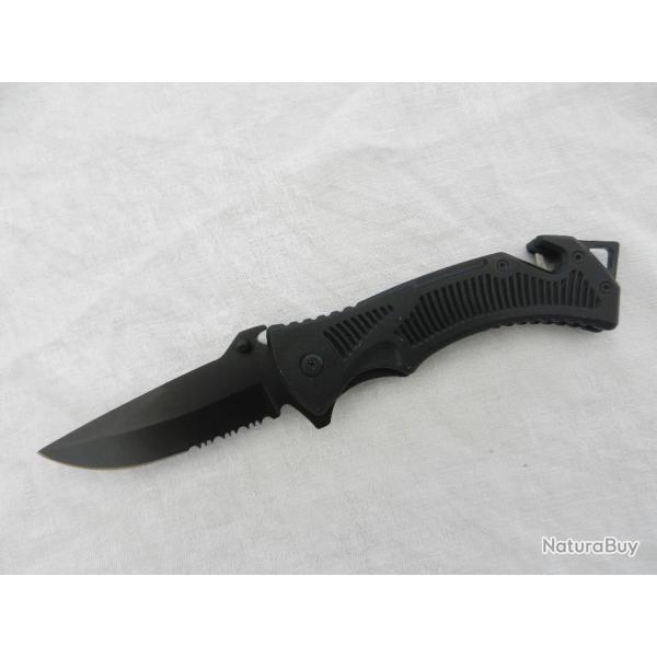 Couteau de poche  tactique combat survie chasse police pompier militaire intervention,couleur noir