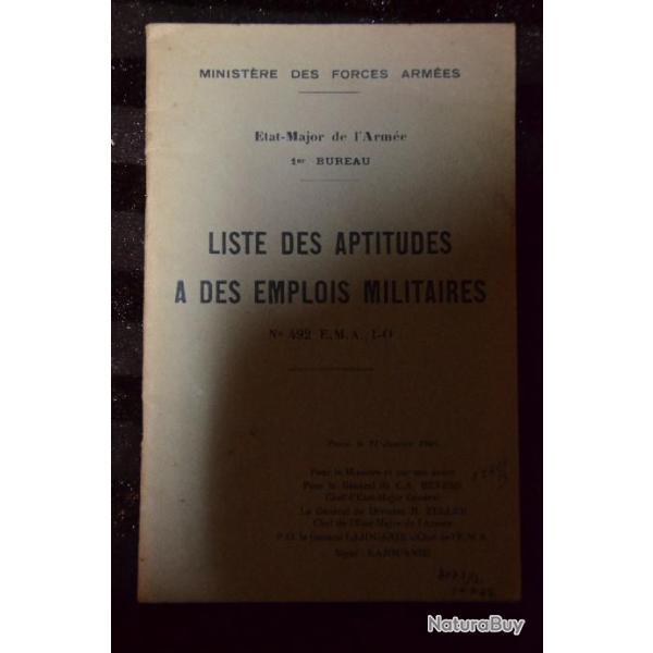 Liste des aptitudes a des emplois militaires