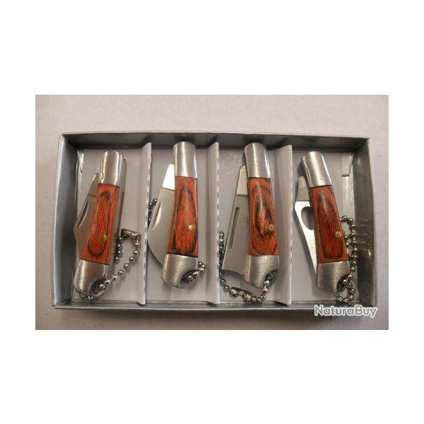 4 Petits Couteaux pliant De Poche Lame Acier 3,5 Cm Manche Bois 5 Cm Style Canif