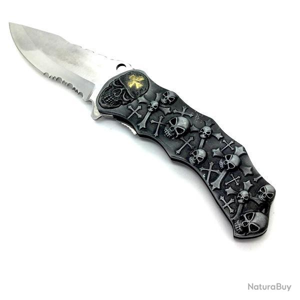 Collectionez ce Couteau pliant de poche tte de mort templier