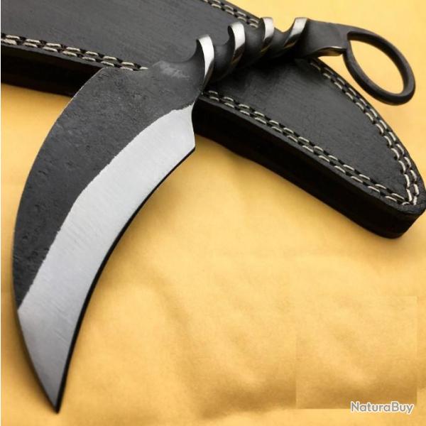 Couteau Tactical Lot de 2 Karambit Lame Acier Forg� Manche Acier Forg� Etui Cuir PA4409 -