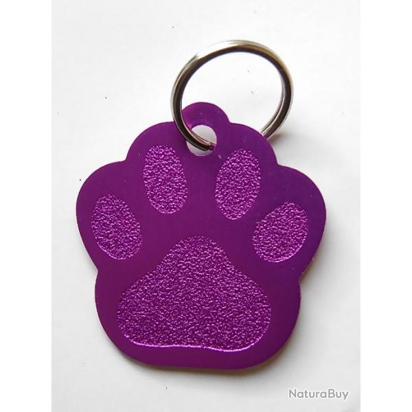 MEDAILLE Grav�e chien violette "patte" grand mod�le gravure, personnalisation offerte