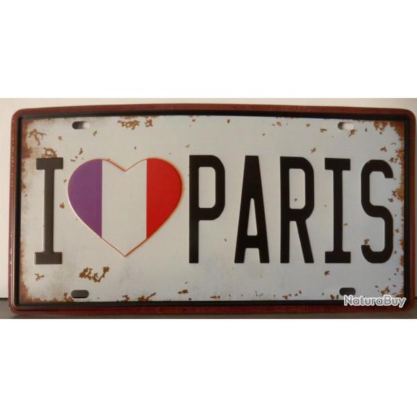 Rare plaque t�le I LOVE PARIS style EMAIL 15X31 VINTAGE AIME EIFFEL TRIOMPHE