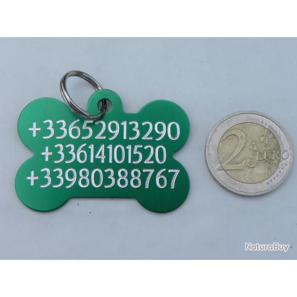 MEDAILLE Grav�e chien verte "os" grand mod�le gravure, personnalisation offerte