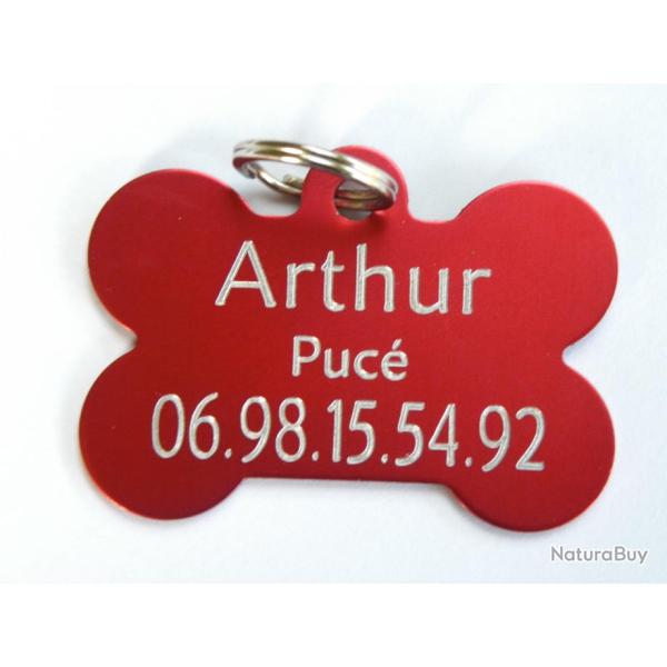 MEDAILLE Grav�e chien rouge "os" grand mod�le gravure, personnalisation offerte