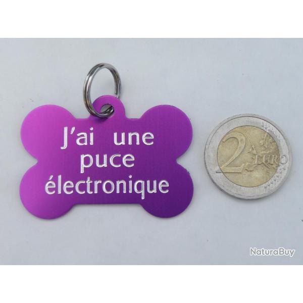MEDAILLE Grav�e chien violette "os" grand mod�le gravure, personnalisation offerte
